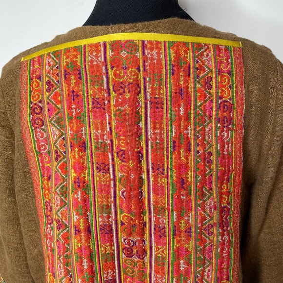 IBU Movement Embroidered Cropped Linen Brown Jacket Handmade - Picture 4 of 16